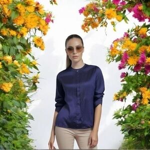 Women Top Banana Republic Blue Top Blouse Long Sleeve Shirt Button Front Blouse